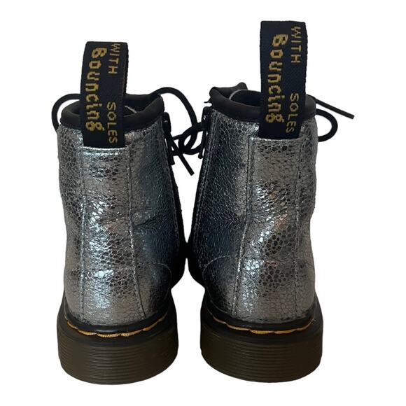 DR. MARTENS Crinkle Metallic Silver Sparkle Combat Boots 1460T Little Girls 7 - Picture 5 of 11